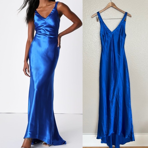 Perfectly Classy Royal Blue Satin Strappy Maxi Dress